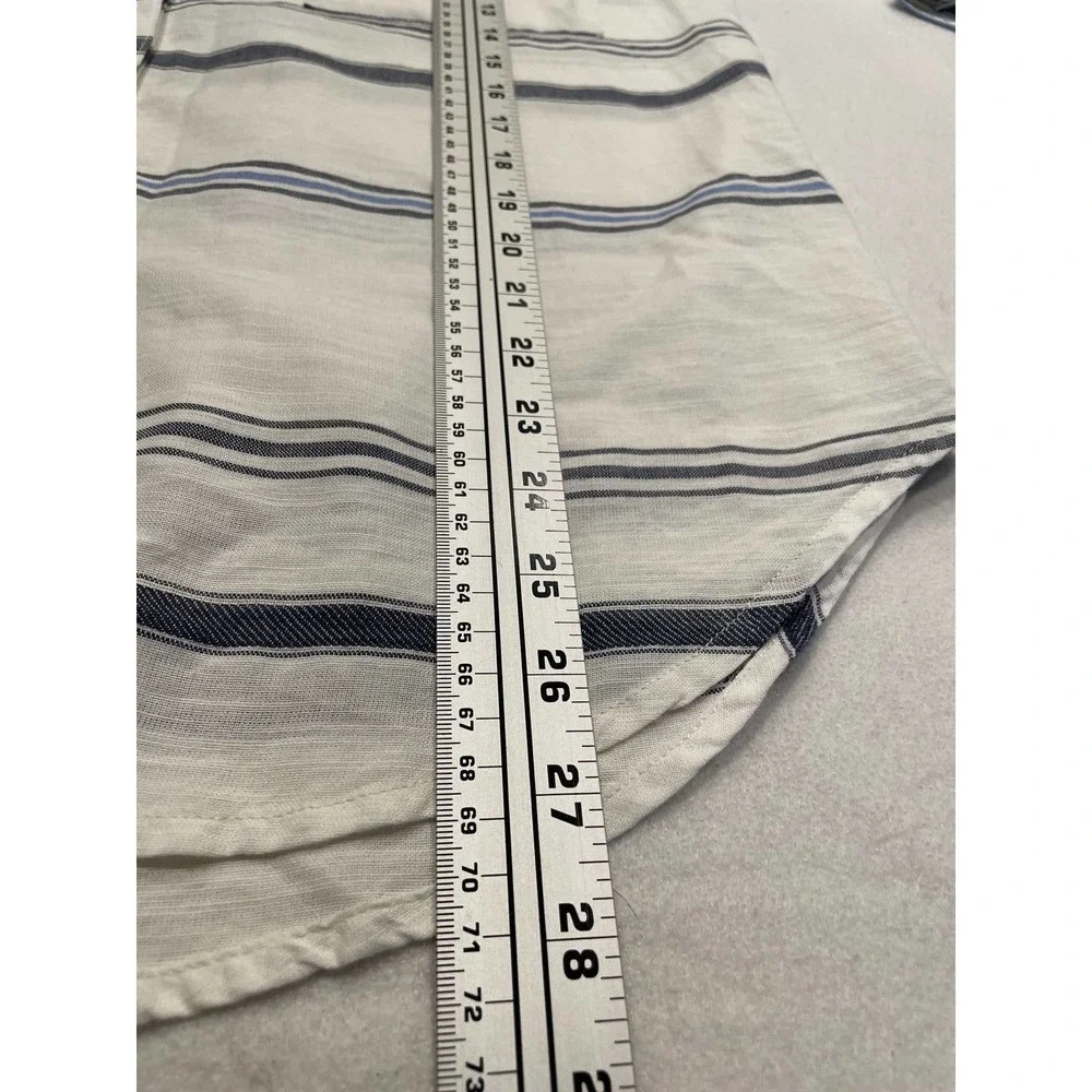 Michael Stars Size S Women's White Stripe Button Up Shirt Pocket‎ Long Sleeve